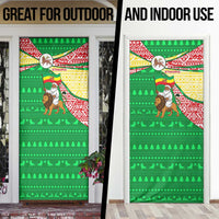 Ethiopia Christmas Door Cover with Santa Riding Lion Ethiopian Flag Colors and Tribal Pattern Design - Wonder Print Shop