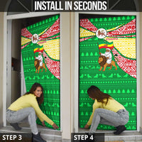 Ethiopia Christmas Door Cover with Santa Riding Lion Ethiopian Flag Colors and Tribal Pattern Design - Wonder Print Shop