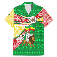 Ethiopia Christmas Family Matching Mermaid Dress and Hawaiian Shirt with Santa Riding Lion Ethiopian Flag Colors and Tribal Pattern Design - Wonder Print Shop