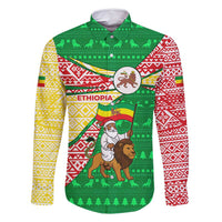 Ethiopia Christmas Family Matching Mermaid Dress and Hawaiian Shirt with Santa Riding Lion Ethiopian Flag Colors and Tribal Pattern Design - Wonder Print Shop