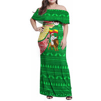 Ethiopia Christmas Family Matching Off Shoulder Maxi Dress and Hawaiian Shirt with Santa Riding Lion Ethiopian Flag Colors and Tribal Pattern Design - Wonder Print Shop