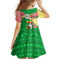 Ethiopia Christmas Family Matching Short Sleeve Bodycon Dress and Hawaiian Shirt with Santa Riding Lion Ethiopian Flag Colors and Tribal Pattern Design - Wonder Print Shop