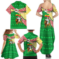 Ethiopia Christmas Family Matching Summer Maxi Dress and Hawaiian Shirt with Santa Riding Lion Ethiopian Flag Colors and Tribal Pattern Design - Wonder Print Shop