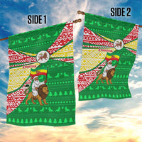 Ethiopia Christmas Garden Flag with Santa Riding Lion Ethiopian Flag Colors and Tribal Pattern Design - Wonder Print Shop