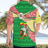 Ethiopia Christmas Hawaiian Shirt with Santa Riding Lion Ethiopian Flag Colors and Tribal Pattern Design - Wonder Print Shop