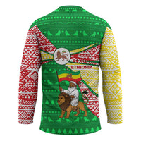 Ethiopia Christmas Hockey Jersey with Santa Riding Lion Ethiopian Flag Colors and Tribal Pattern Design - Wonder Print Shop