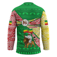 Ethiopia Christmas Hockey Jersey with Santa Riding Lion Ethiopian Flag Colors and Tribal Pattern Design - Wonder Print Shop
