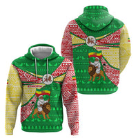 Ethiopia Christmas Hoodie with Santa Riding Lion Ethiopian Flag Colors and Tribal Pattern Design - Wonder Print Shop