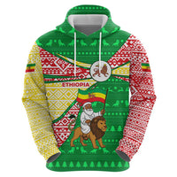 Ethiopia Christmas Hoodie with Santa Riding Lion Ethiopian Flag Colors and Tribal Pattern Design - Wonder Print Shop
