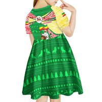 Ethiopia Christmas Kid Short Sleeve Dress with Santa Riding Lion Ethiopian Flag Colors and Tribal Pattern Design - Wonder Print Shop