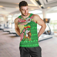 Ethiopia Christmas Men Tank Top with Santa Riding Lion Ethiopian Flag Colors and Tribal Pattern Design - Wonder Print Shop