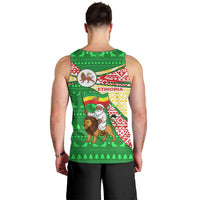 Ethiopia Christmas Men Tank Top with Santa Riding Lion Ethiopian Flag Colors and Tribal Pattern Design - Wonder Print Shop