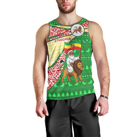 Ethiopia Christmas Men Tank Top with Santa Riding Lion Ethiopian Flag Colors and Tribal Pattern Design - Wonder Print Shop
