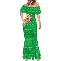 Ethiopia Christmas Mermaid Dress with Santa Riding Lion Ethiopian Flag Colors and Tribal Pattern Design - Wonder Print Shop