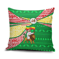 Ethiopia Christmas Pillow Cover with Santa Riding Lion Ethiopian Flag Colors and Tribal Pattern Design - Wonder Print Shop