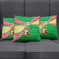 Ethiopia Christmas Pillow Cover with Santa Riding Lion Ethiopian Flag Colors and Tribal Pattern Design - Wonder Print Shop