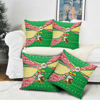 Ethiopia Christmas Pillow Cover with Santa Riding Lion Ethiopian Flag Colors and Tribal Pattern Design - Wonder Print Shop