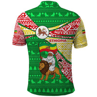 Ethiopia Christmas Polo Shirt with Santa Riding Lion Ethiopian Flag Colors and Tribal Pattern Design - Wonder Print Shop