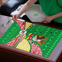 Ethiopia Christmas Puzzle with Santa Riding Lion Ethiopian Flag Colors and Tribal Pattern Design - Wonder Print Shop