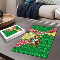 Ethiopia Christmas Puzzle with Santa Riding Lion Ethiopian Flag Colors and Tribal Pattern Design - Wonder Print Shop