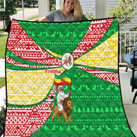 Ethiopia Christmas Quilt with Santa Riding Lion Ethiopian Flag Colors and Tribal Pattern Design - Wonder Print Shop
