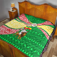 Ethiopia Christmas Quilt with Santa Riding Lion Ethiopian Flag Colors and Tribal Pattern Design - Wonder Print Shop