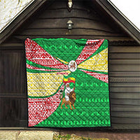 Ethiopia Christmas Quilt with Santa Riding Lion Ethiopian Flag Colors and Tribal Pattern Design - Wonder Print Shop