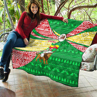 Ethiopia Christmas Quilt with Santa Riding Lion Ethiopian Flag Colors and Tribal Pattern Design - Wonder Print Shop