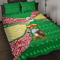 Ethiopia Christmas Quilt Bed Set with Santa Riding Lion Ethiopian Flag Colors and Tribal Pattern Design - Wonder Print Shop