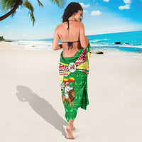Ethiopia Christmas Sarong with Santa Riding Lion Ethiopian Flag Colors and Tribal Pattern Design - Wonder Print Shop