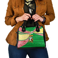 Ethiopia Christmas Shoulder Handbag with Santa Riding Lion Ethiopian Flag Colors and Tribal Pattern Design - Wonder Print Shop