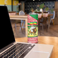Ethiopia Christmas Skinny Tumbler with Santa Riding Lion Ethiopian Flag Colors and Tribal Pattern Design - Wonder Print Shop