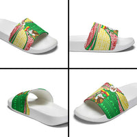 Ethiopia Christmas Slide Sandals with Santa Riding Lion Ethiopian Flag Colors and Tribal Pattern Design - Wonder Print Shop
