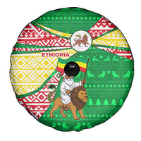 Ethiopia Christmas Spare Tire Cover with Santa Riding Lion Ethiopian Flag Colors and Tribal Pattern Design - Wonder Print Shop