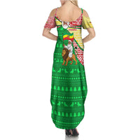 Ethiopia Christmas Summer Maxi Dress with Santa Riding Lion Ethiopian Flag Colors and Tribal Pattern Design - Wonder Print Shop