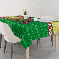 Ethiopia Christmas Tablecloth with Santa Riding Lion Ethiopian Flag Colors and Tribal Pattern Design - Wonder Print Shop