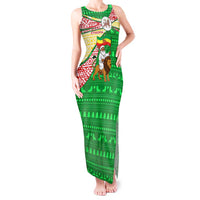Ethiopia Christmas Tank Maxi Dress with Santa Riding Lion Ethiopian Flag Colors and Tribal Pattern Design - Wonder Print Shop