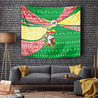Ethiopia Christmas Tapestry with Santa Riding Lion Ethiopian Flag Colors and Tribal Pattern Design - Wonder Print Shop