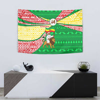 Ethiopia Christmas Tapestry with Santa Riding Lion Ethiopian Flag Colors and Tribal Pattern Design - Wonder Print Shop