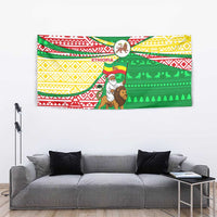 Ethiopia Christmas Tapestry with Santa Riding Lion Ethiopian Flag Colors and Tribal Pattern Design - Wonder Print Shop