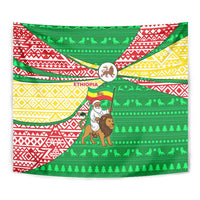 Ethiopia Christmas Tapestry with Santa Riding Lion Ethiopian Flag Colors and Tribal Pattern Design - Wonder Print Shop