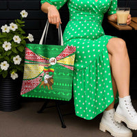 Ethiopia Christmas Tote Bag with Santa Riding Lion Ethiopian Flag Colors and Tribal Pattern Design - Wonder Print Shop