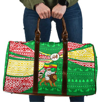 Ethiopia Christmas Travel Bag with Santa Riding Lion Ethiopian Flag Colors and Tribal Pattern Design - Wonder Print Shop