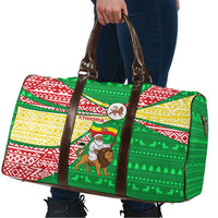 Ethiopia Christmas Travel Bag with Santa Riding Lion Ethiopian Flag Colors and Tribal Pattern Design - Wonder Print Shop