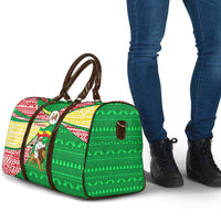 Ethiopia Christmas Travel Bag with Santa Riding Lion Ethiopian Flag Colors and Tribal Pattern Design - Wonder Print Shop