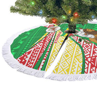 Ethiopia Christmas Tree Skirt with Santa Riding Lion Ethiopian Flag Colors and Tribal Pattern Design - Wonder Print Shop