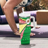 Ethiopia Christmas Tumbler With Handle with Santa Riding Lion Ethiopian Flag Colors and Tribal Pattern Design - Wonder Print Shop