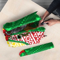 Ethiopia Christmas Umbrella with Santa Riding Lion Ethiopian Flag Colors and Tribal Pattern Design - Wonder Print Shop