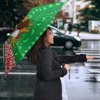 Ethiopia Christmas Umbrella with Santa Riding Lion Ethiopian Flag Colors and Tribal Pattern Design - Wonder Print Shop