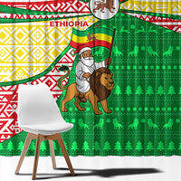 Ethiopia Christmas Window Curtain with Santa Riding Lion Ethiopian Flag Colors and Tribal Pattern Design - Wonder Print Shop